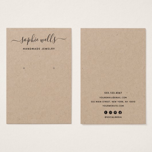 Elegant Script Kraft Earring Display Holder Visitekaartje (Voorkant /achterkant)