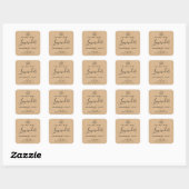 Elegant script Kraft look vierkante productetikett Sticker (Vel)