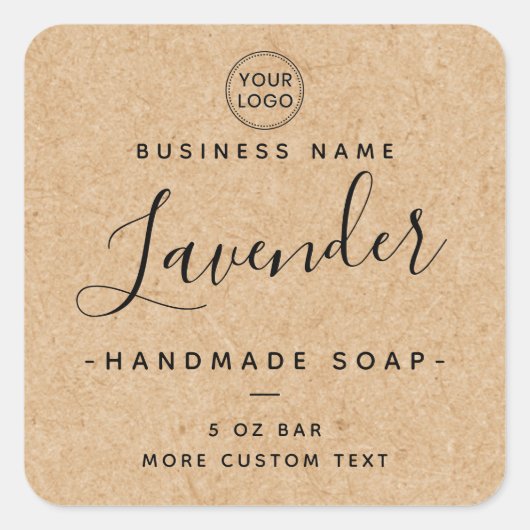 Elegant script Kraft look vierkante productetikett Sticker (Voorkant)
