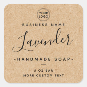 Elegant script Kraft look vierkante productetikett Sticker