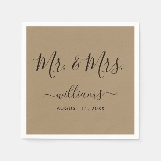 Elegant Script Kraft Mr. en Mrs. Servet (Voorkant)