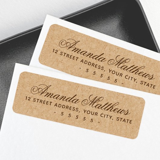 Elegant script Kraft paper look return address Etiket