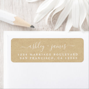 Elegant Script Kraft Paper Wedding Return Address Etiket