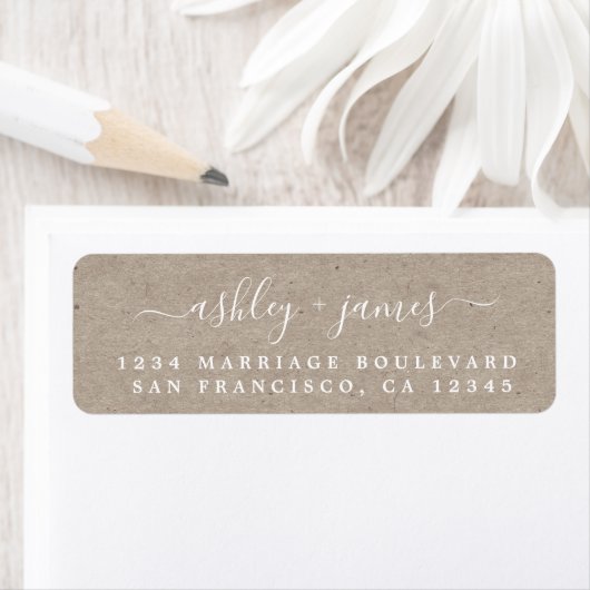Elegant Script Kraft Paper Wedding Return Address Etiket (Insitu)