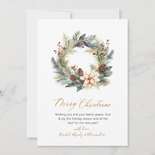 Elegant Script Krans Groen Kerstmis Kaart (Voorkant)