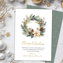 Elegant Script Krans Groen Kerstmis Kaart
