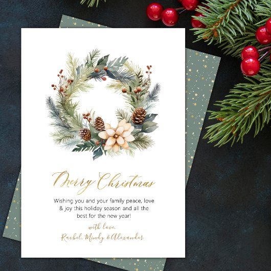 Elegant Script Krans Groen Kerstmis Kaart