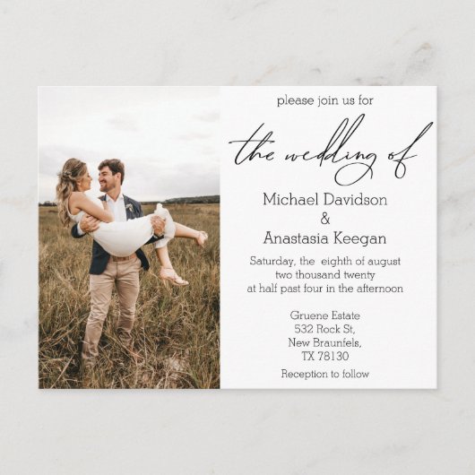 Elegant Script Land trouwfoto Uitnodiging Briefkaart (Voorkant)