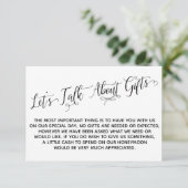 Elegant Script Laten we het hebben over Gifts Wedd Informatiekaartje (Staand voorkant)