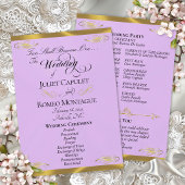 Elegant Script - Lavendel/Goud Huwelijk Programmakaart
