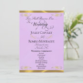 Elegant Script - Lavendel/Goud Huwelijk Programmakaart (Staand voorkant)