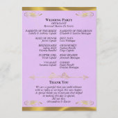Elegant Script - Lavendel/Goud Huwelijk Programmakaart (Achterkant)