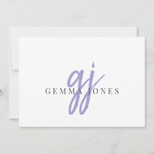 Elegant Script Lavendel Monogram Initialen Naam Notitiekaartje (Voorkant)