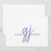 Elegant Script Lavendel Monogram Initialen Naam Notitiekaartje (Voorkant / Achterkant)