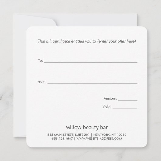 Elegant Script Leaf Patroon Cadeaubon (Achterkant)