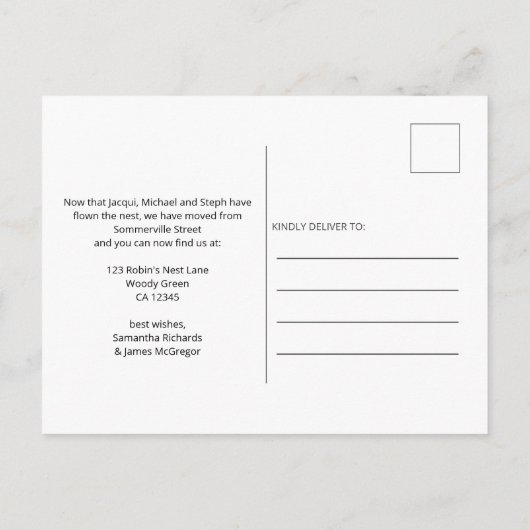 Elegant Script Leeg Nest Nieuw Adres Aankondigingskaart (Achterkant)