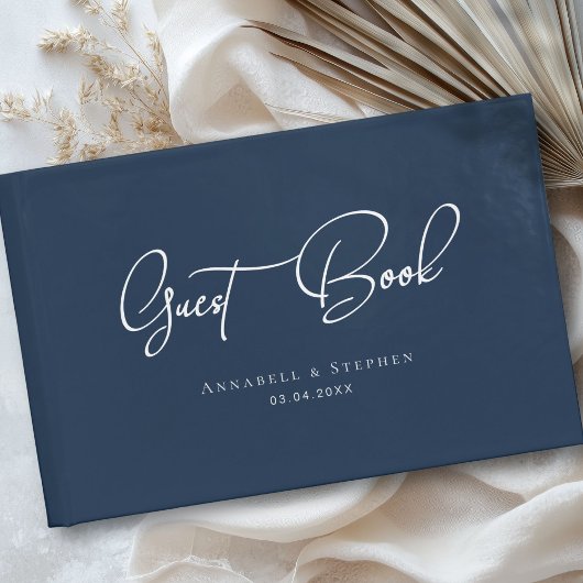 Elegant, Script Lettertype, Blauw, Bruiloft Gasten Gastenboek