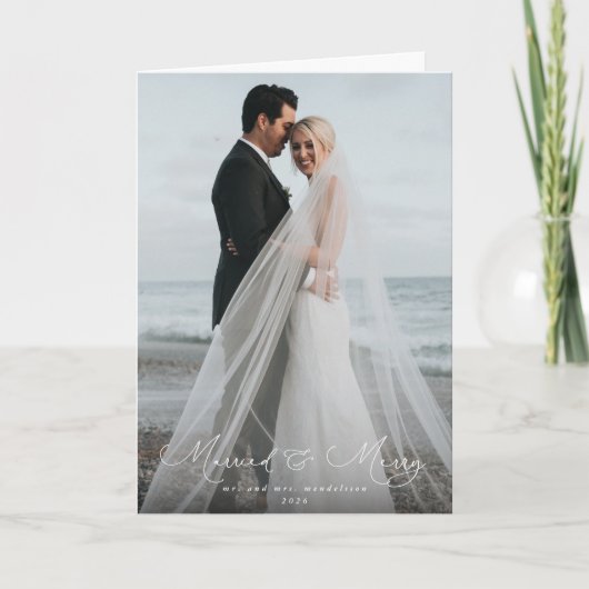 Elegant script lettertype Married+Merry Christmas  Kaart (Voorkant)