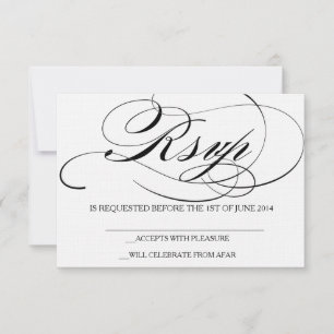 Elegant script lettertype RSVP kaart trouwkaart