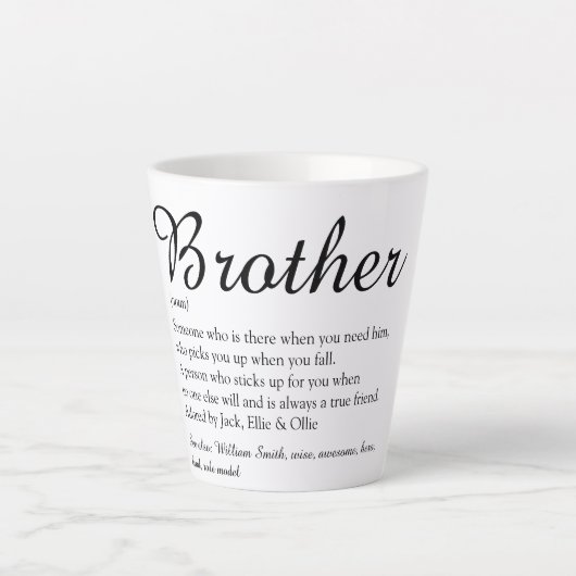 Elegant Script Leuk Cool Beste Broer Definitie Latte Mok (Voorkant)