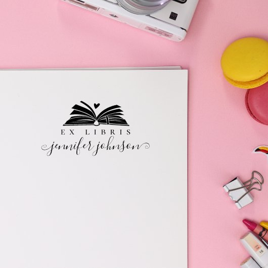 Elegant Script Library Book Ex Libris Rubberstempel