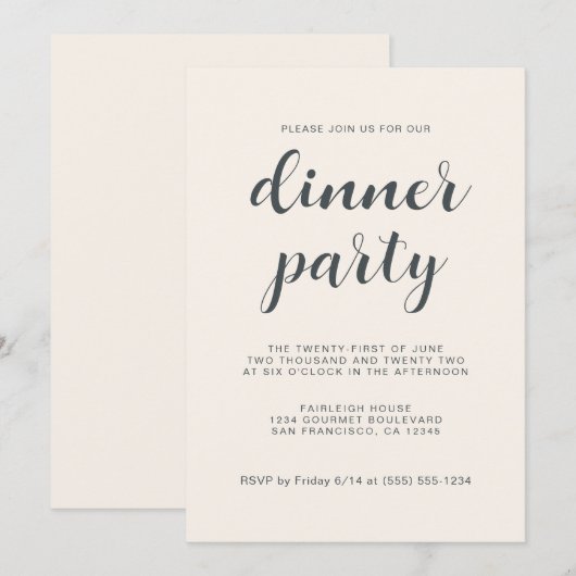 Elegant Script Licht Ivoor Eetfeest Kaart (Voorkant / Achterkant)