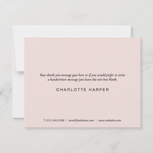 Elegant Script Lichtroze Business Dank u Kaart (Achterkant)