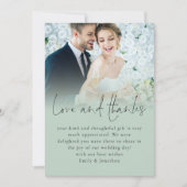 Elegant Script Liefde Bedankt Foto Sage Bruiloft Kaart (Voorkant)