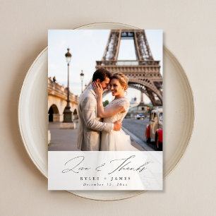 Elegant Script Liefde & Bedankt Trouwfotokaart Kaart