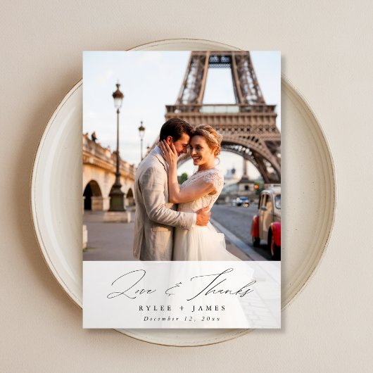 Elegant Script Liefde & Bedankt Trouwfotokaart Kaart