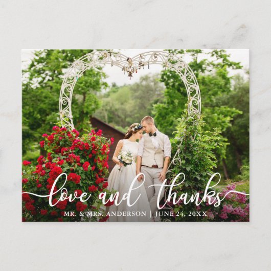 Elegant Script Liefde en Dank | Trouwfoto Briefkaart (Voorkant)