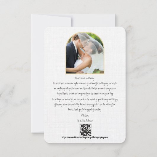 Elegant Script Liefde Hart Trouwfoto Bedankkaart (Achterkant)