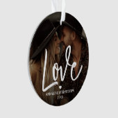 Elegant Script Liefde Hart Twee Foto Ornament (voorkant)