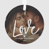 Elegant Script Liefde Hart Twee Foto Ornament (achterkant)