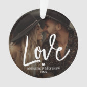 Elegant Script Liefde Hart Twee Foto Ornament (voorkant)