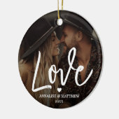 Elegant Script Liefde Hart Twee Foto's Keramisch Ornament (Links)