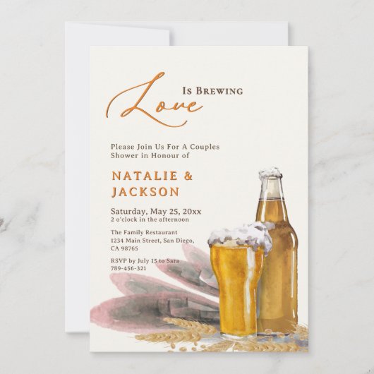 Elegant script liefde is brouwen koppels douche kaart (Voorkant)