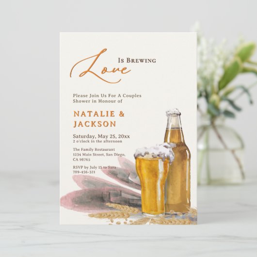 Elegant script liefde is brouwen koppels douche kaart (Staand voorkant)