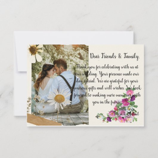 Elegant Script Liefde Trouwfoto Bedankkaart (Achterkant)