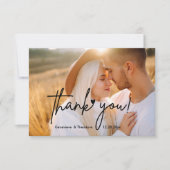 Elegant Script Liefde Trouwfoto Gepersonaliseerd Bedankkaart (Voorkant)