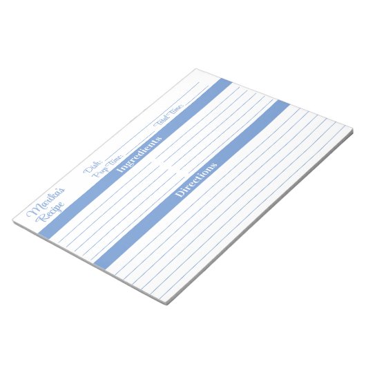 Elegant Script Light Blue 8.5x11 Recipes Notitieblok (Schuin)