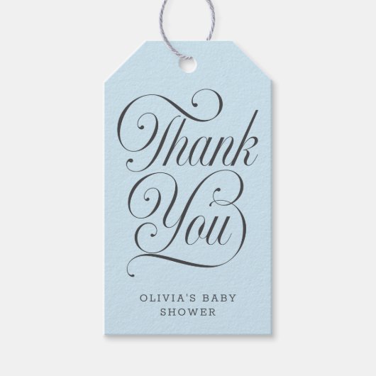 Elegant Script Light Blue  Boy Baby Shower Favor Cadeaulabel (Voorkant)