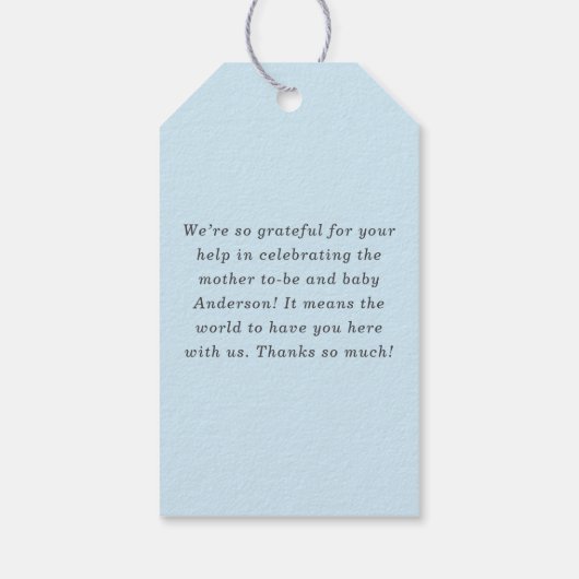 Elegant Script Light Blue  Boy Baby Shower Favor Cadeaulabel (Achterkant)