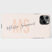 Elegant script light roze name monogram iPhone hoesje (Achterkant horizontaal)