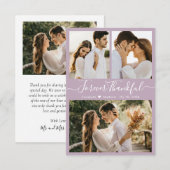 Elegant Script Lila 3 Photo Collage Wedding Bedankkaart (Voorkant / Achterkant)