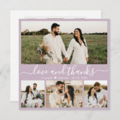 Elegant Script Lila 4 Photo Collage Wedding Bedankkaart (Voorkant / Achterkant)
