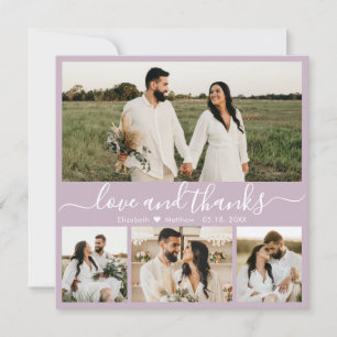 Elegant Script Lila 4 Photo Collage Wedding Bedankkaart