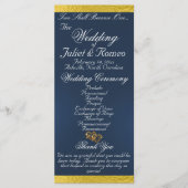 Elegant script & lint - Blauw/Gouden bruiloft Programmakaart (Voorkant)