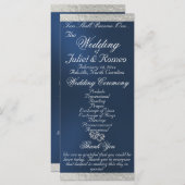 Elegant script & lint - Blauw/Zilveren bruiloft Programmakaart (Voorkant / Achterkant)