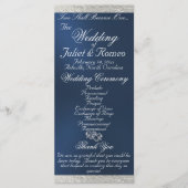 Elegant script & lint - Blauw/Zilveren bruiloft Programmakaart (Voorkant)